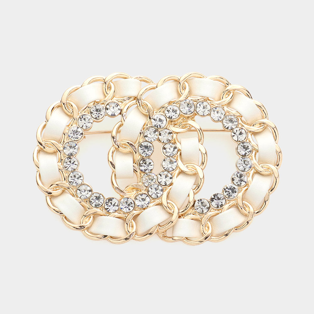 Madeline Love White Stone Embellished Double Open Circle Link Pin Brooch - Brooches