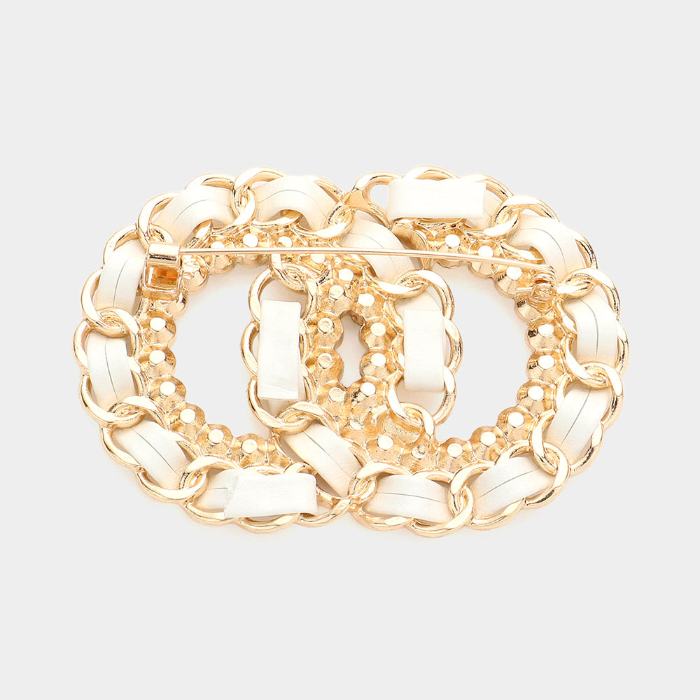 Madeline Love White Stone Embellished Double Open Circle Link Pin Brooch - Brooches - desc