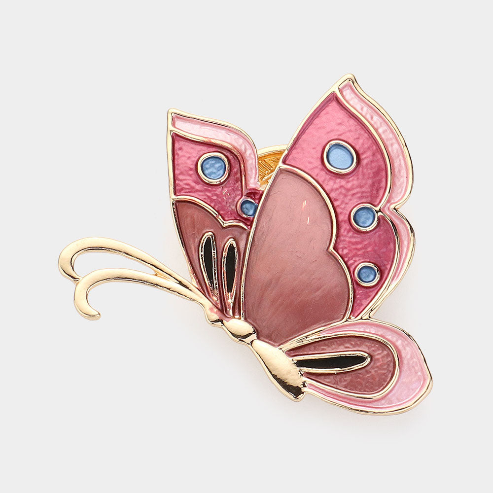 Madeline Love Red Colored Metal Butterfly Magnetic Brooch - Brooches