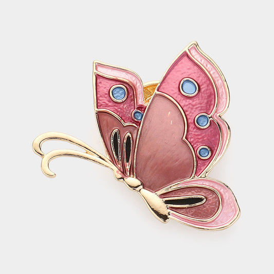 Madeline Love Red Colored Metal Butterfly Magnetic Brooch - Brooches