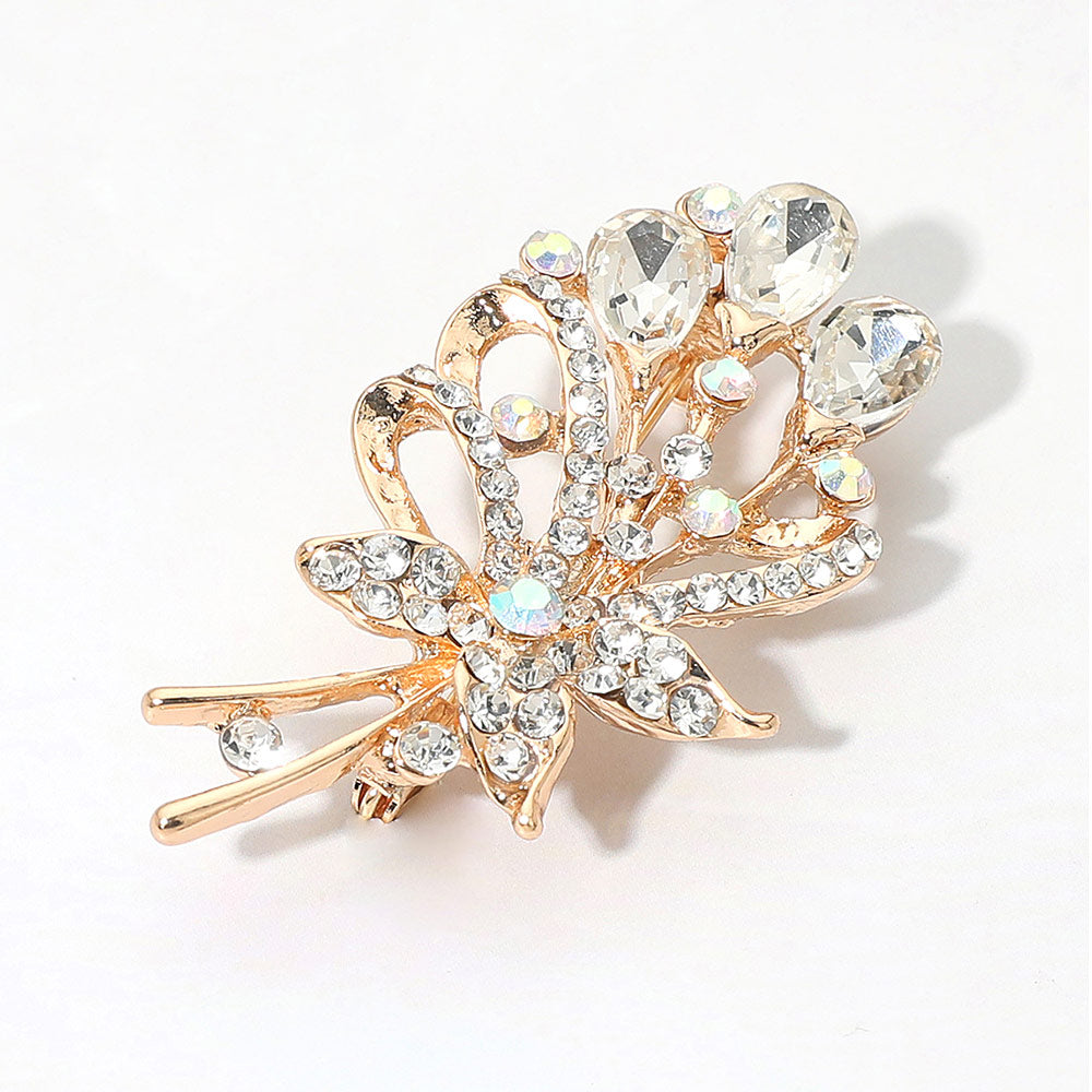 Madeline Love Gold Teardrop Stone Accented Flower Bouquet Pin Brooch