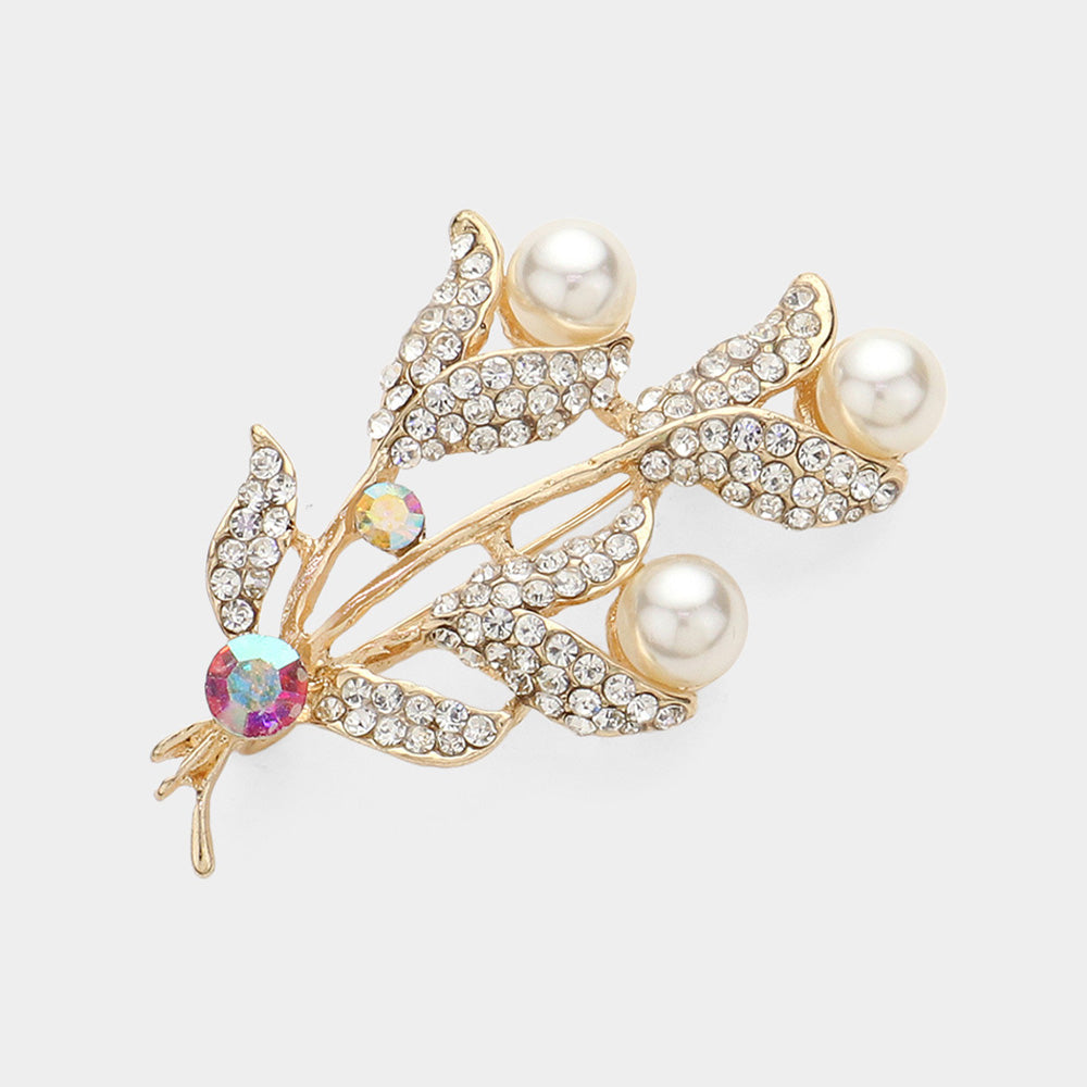 Madeline Love Gold Pearl Pointed Stone Paved Tulip Pin Brooch