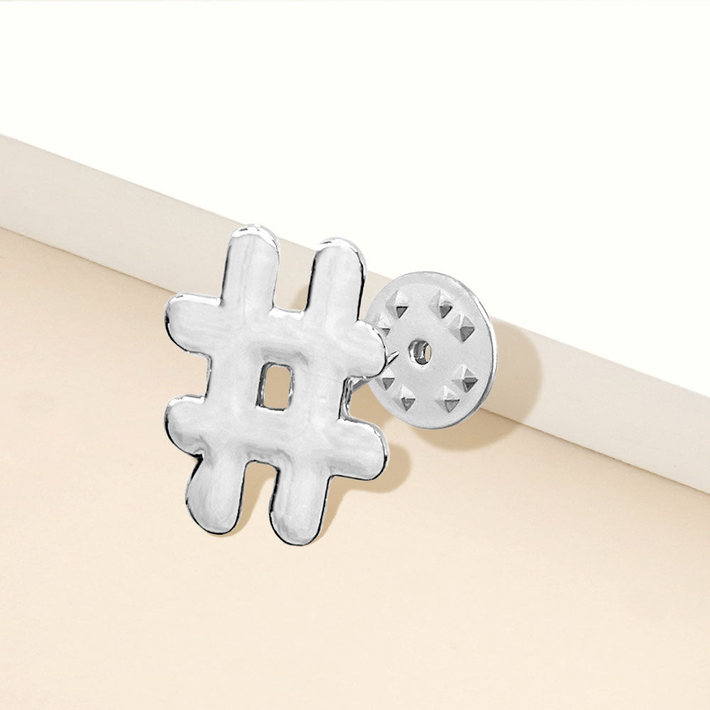 Madeline Love Silver Metal Hashtag Lapel Mini Pin Brooch - Brooches - extra