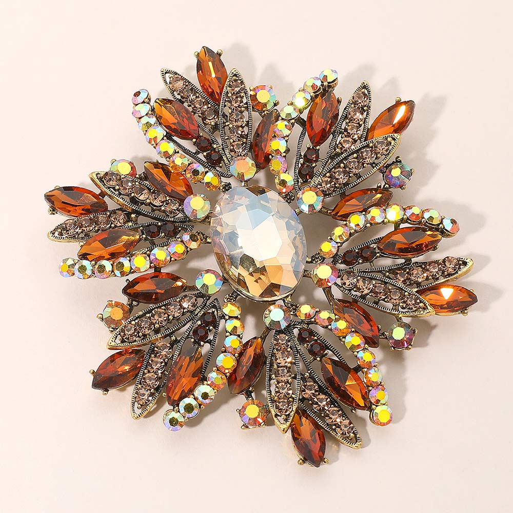 Madeline Love Brown Glass Crystal Flower Brooch Pendant