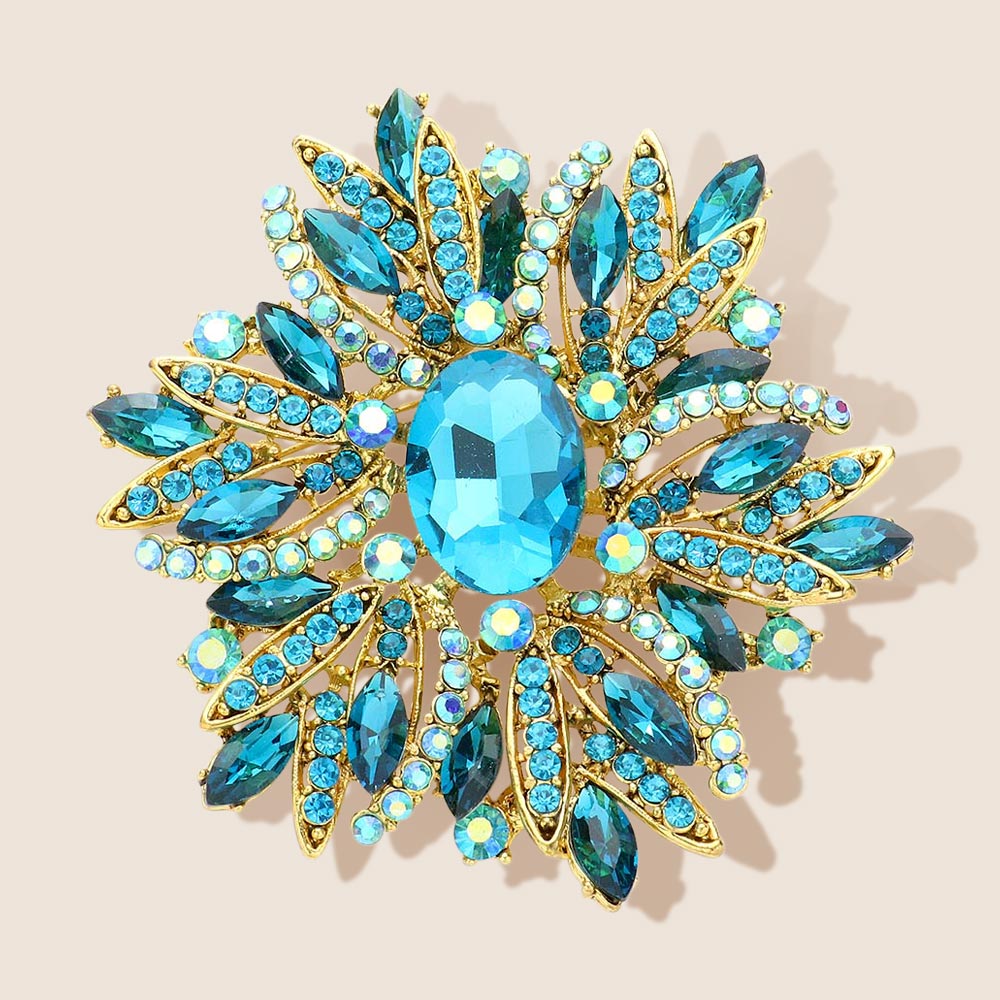 Madeline Love Blue Zircon Glass Crystal Flower Brooch Pendant