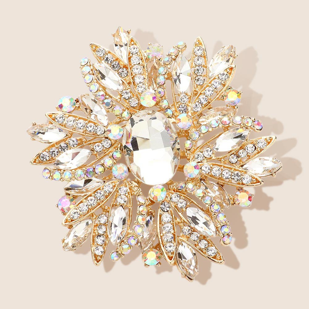Madeline Love AB, Gold Glass Crystal Flower Brooch / Pendant