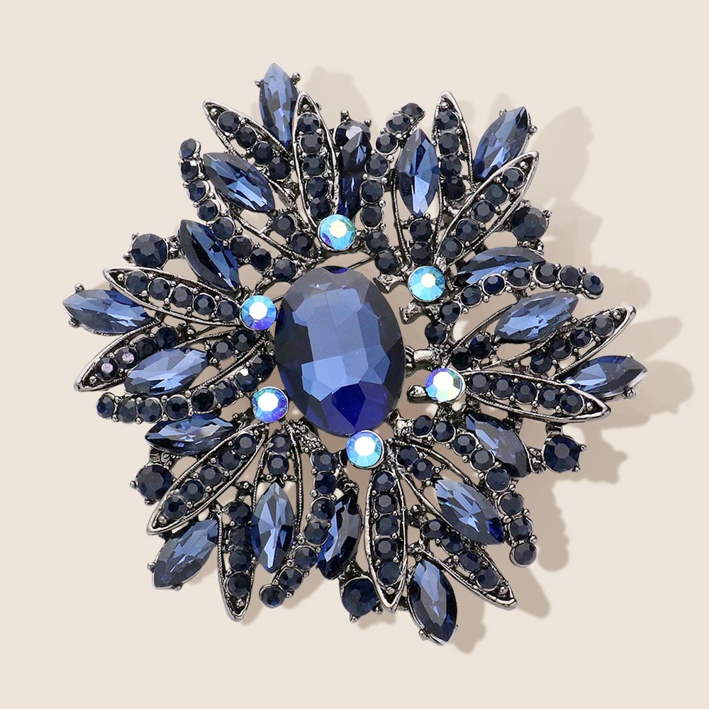 Madeline Love AB, Montana Blue Glass Crystal Flower Brooch Pendant - Brooches