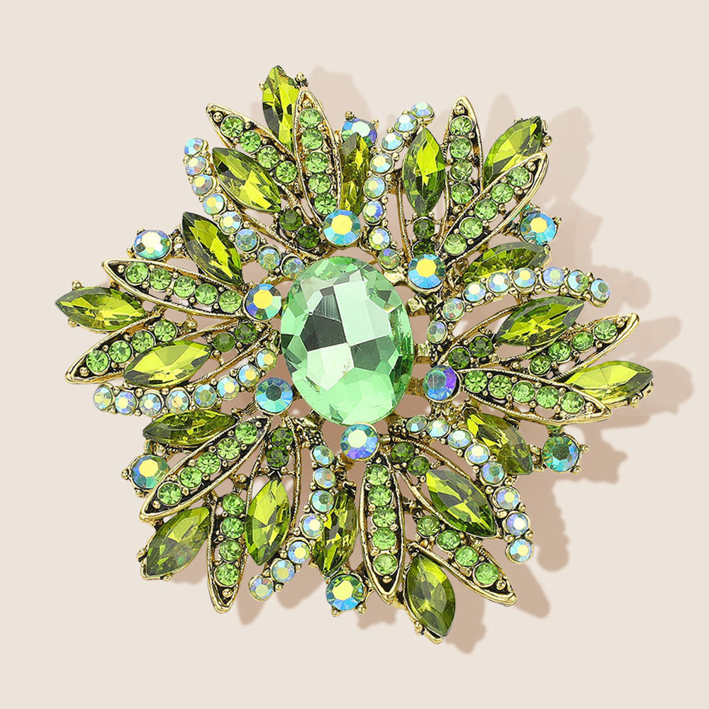 Madeline Love Peridot Glass Crystal Flower Brooch Pendant - Brooches