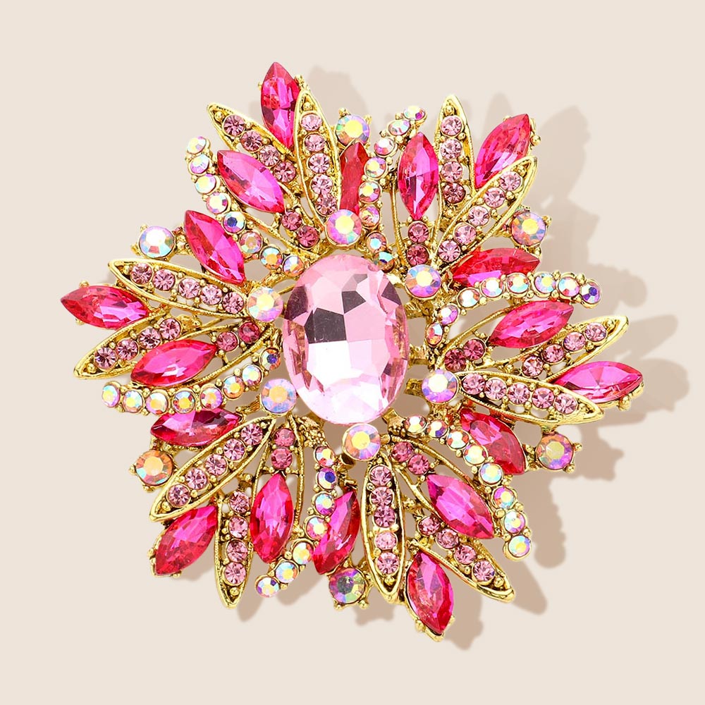 Madeline Love Pink Glass Crystal Flower Brooch / Pendant