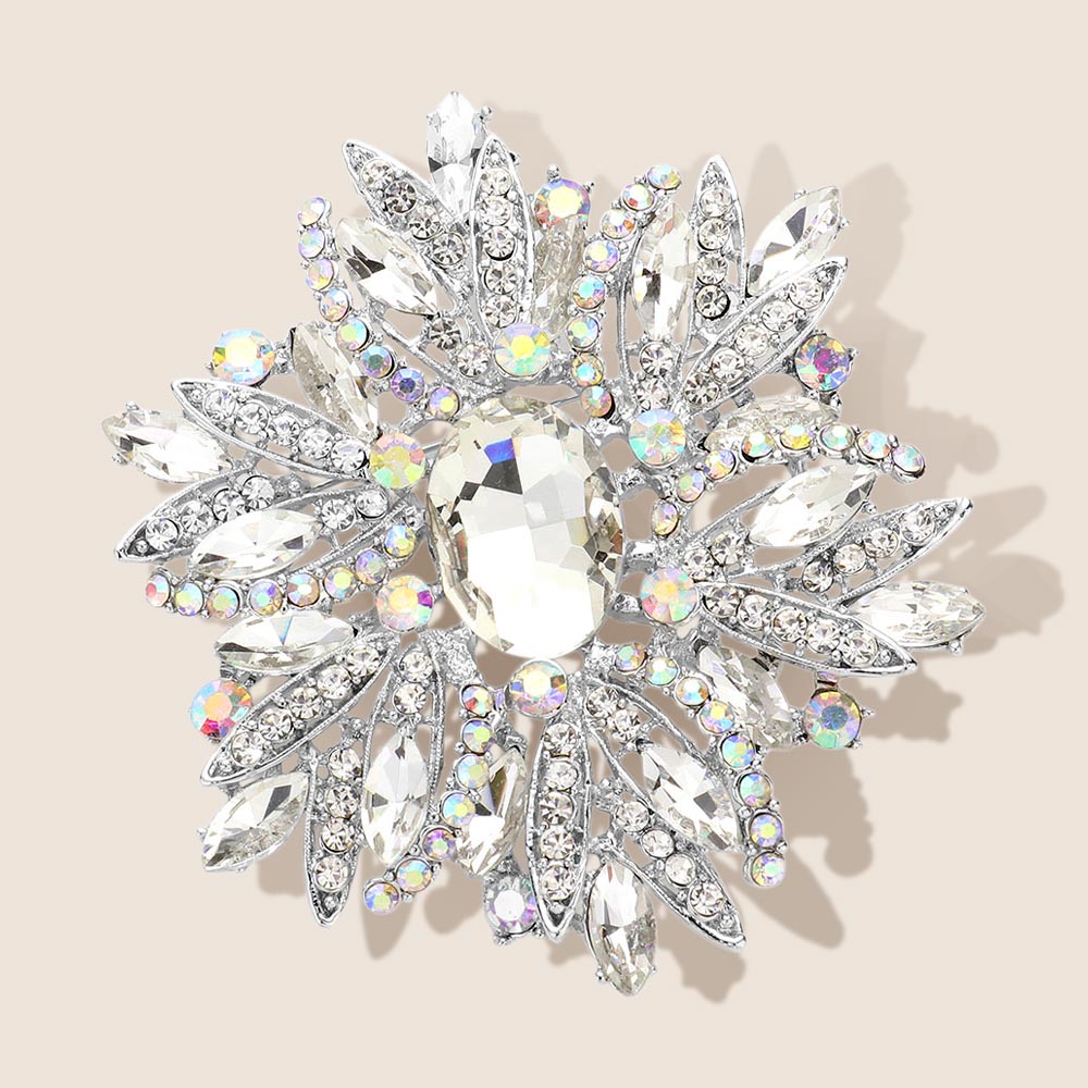 Madeline Love AB, Silver Glass Crystal Flower Brooch Pendant