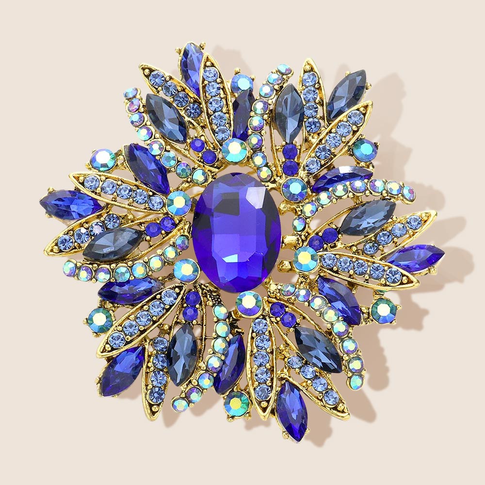 Madeline Love Sapphire Glass Crystal Flower Brooch Pendant - Brooches