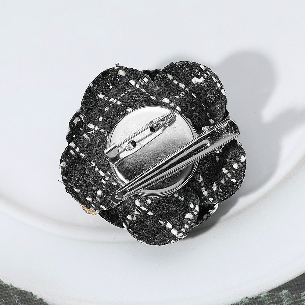 Madeline Love Black Enamel Flower Number Five Pointed Tweed Flower Pin Brooch Hair Clip - Brooches - extra