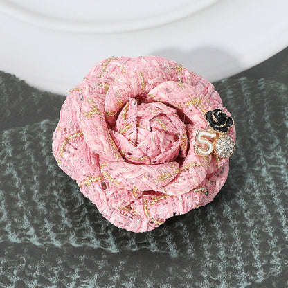 Madeline Love Pink Enamel Flower Number Five Pointed Tweed Flower Pin Brooch Hair Clip - Brooches