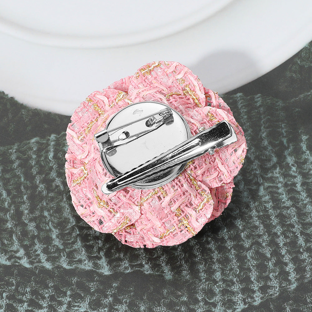 Madeline Love Pink Enamel Flower Number Five Pointed Tweed Flower Pin Brooch Hair Clip - Brooches - extra