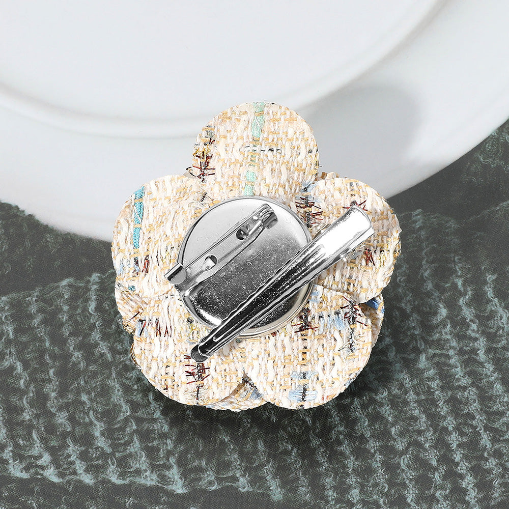 Madeline Love White Enamel Flower Number Five Pointed Tweed Flower Pin Brooch Hair Clip - Brooches - extra