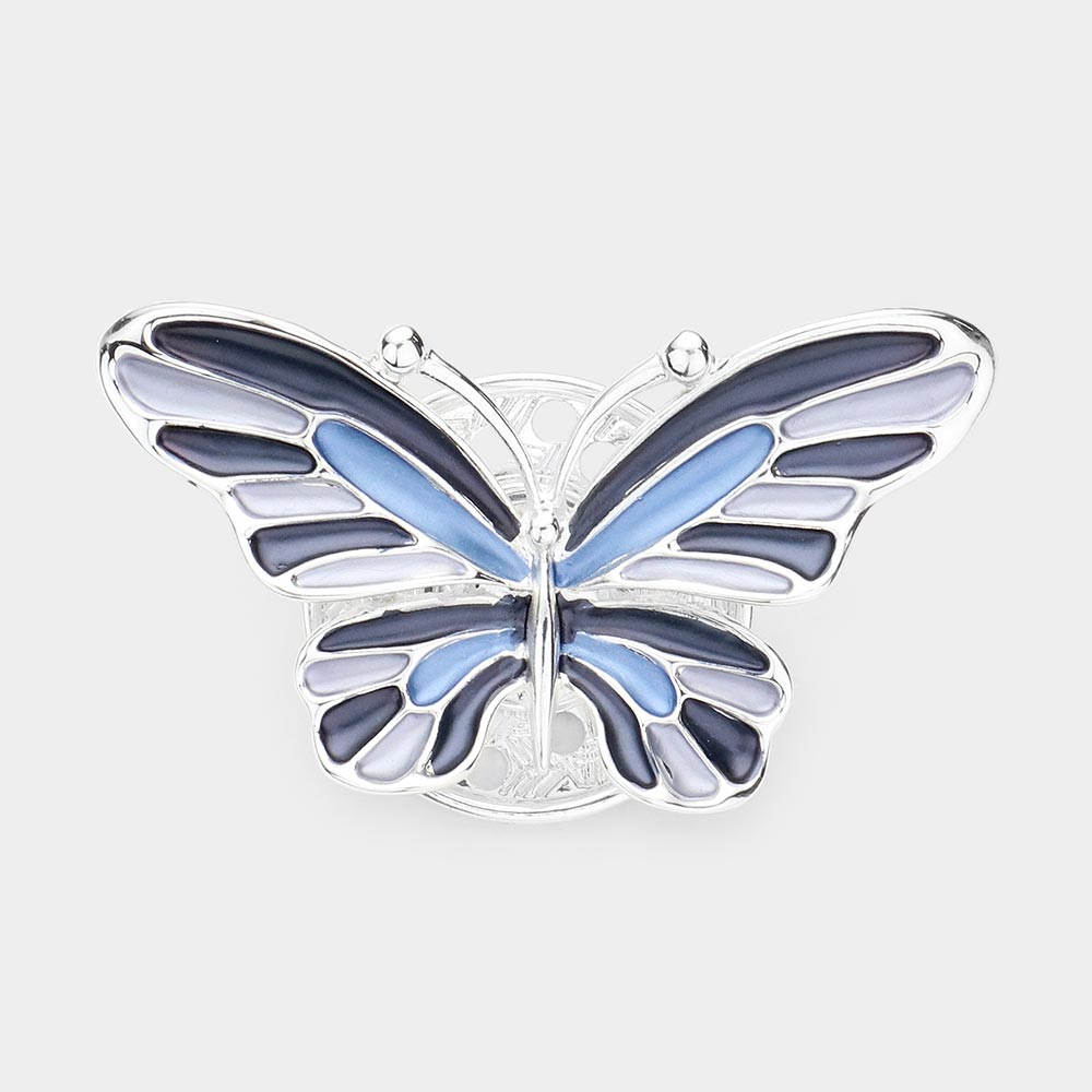 Madeline Love Blue Colored Metal Butterfly Magnetic Brooch - Brooches