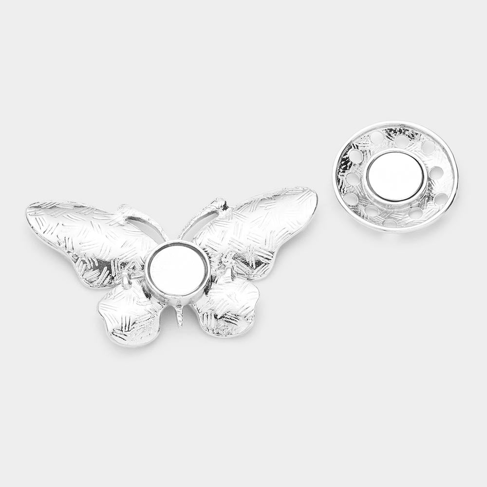 Madeline Love Blue Colored Metal Butterfly Magnetic Brooch - Brooches - desc