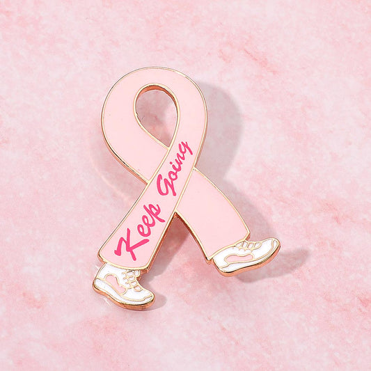 Gold KEEP GOING Pink Ribbon Pin Brooch