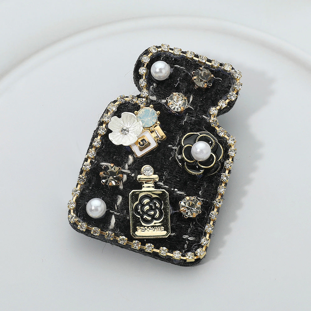 Madeline Love Black Pearl Flower Embellished Tweed Perfume Bottle Pin Brooch Hair Clip - Brooches