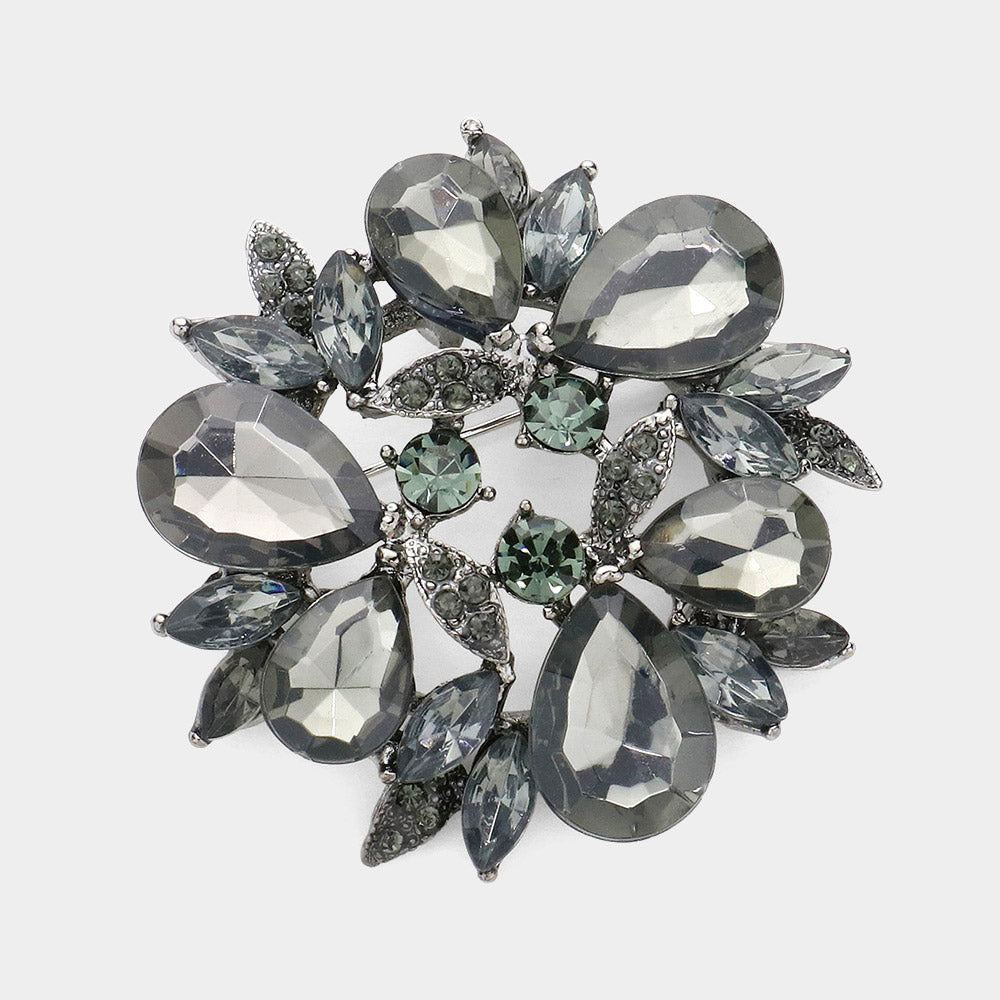 Madeline Love Black Diamond Glass Crystal Teardrop Wreath Pin Brooch - Brooches