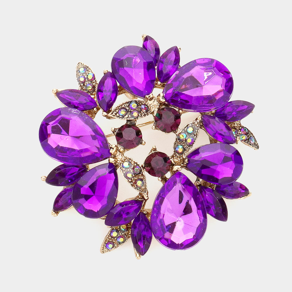 Madeline Love Purple Glass Crystal Teardrop Wreath Pin Brooch - Brooches
