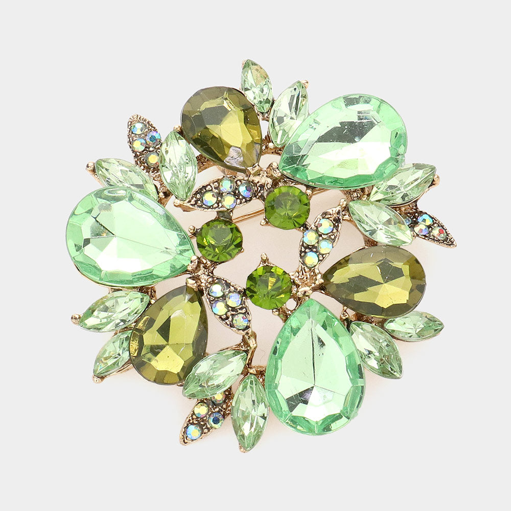 Madeline Love Green Glass Crystal Teardrop Wreath Pin Brooch - Brooches