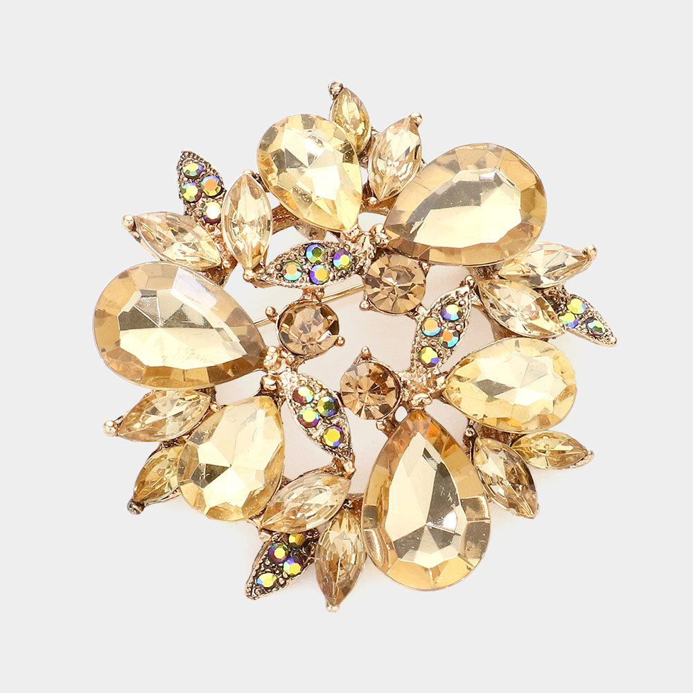 Madeline Love Lt Col Topaz Glass Crystal Teardrop Wreath Pin Brooch - Brooches