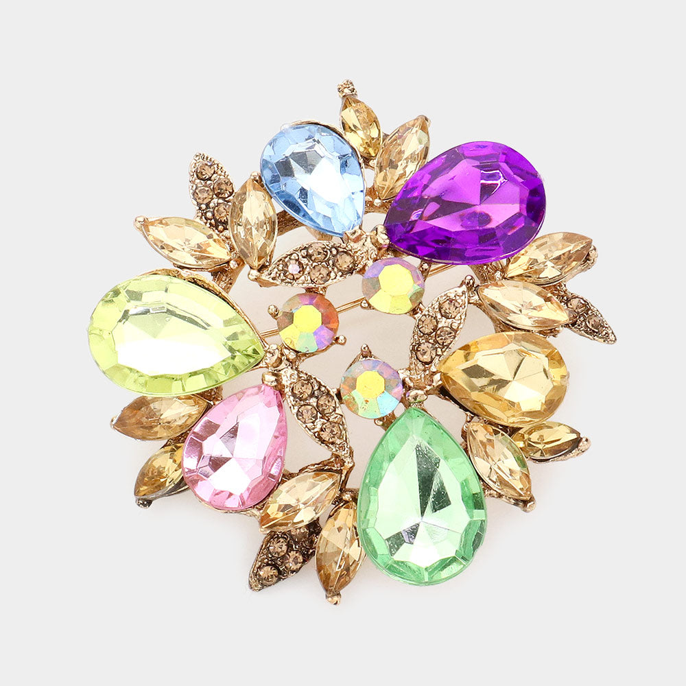 Madeline Love Multi Glass Crystal Teardrop Wreath Pin Brooch - Brooches