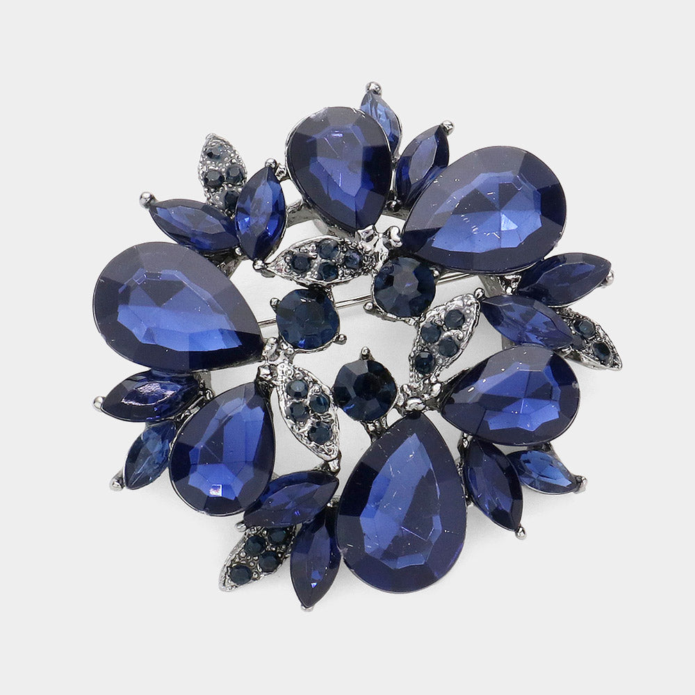 Madeline Love Montana Blue Glass Crystal Teardrop Wreath Pin Brooch - Brooches