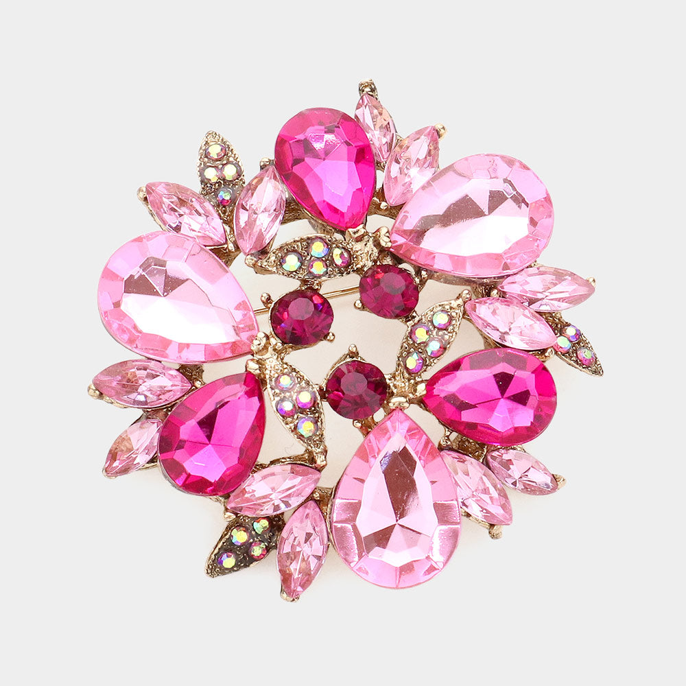 Madeline Love Pink Glass Crystal Teardrop Wreath Pin Brooch - Brooches