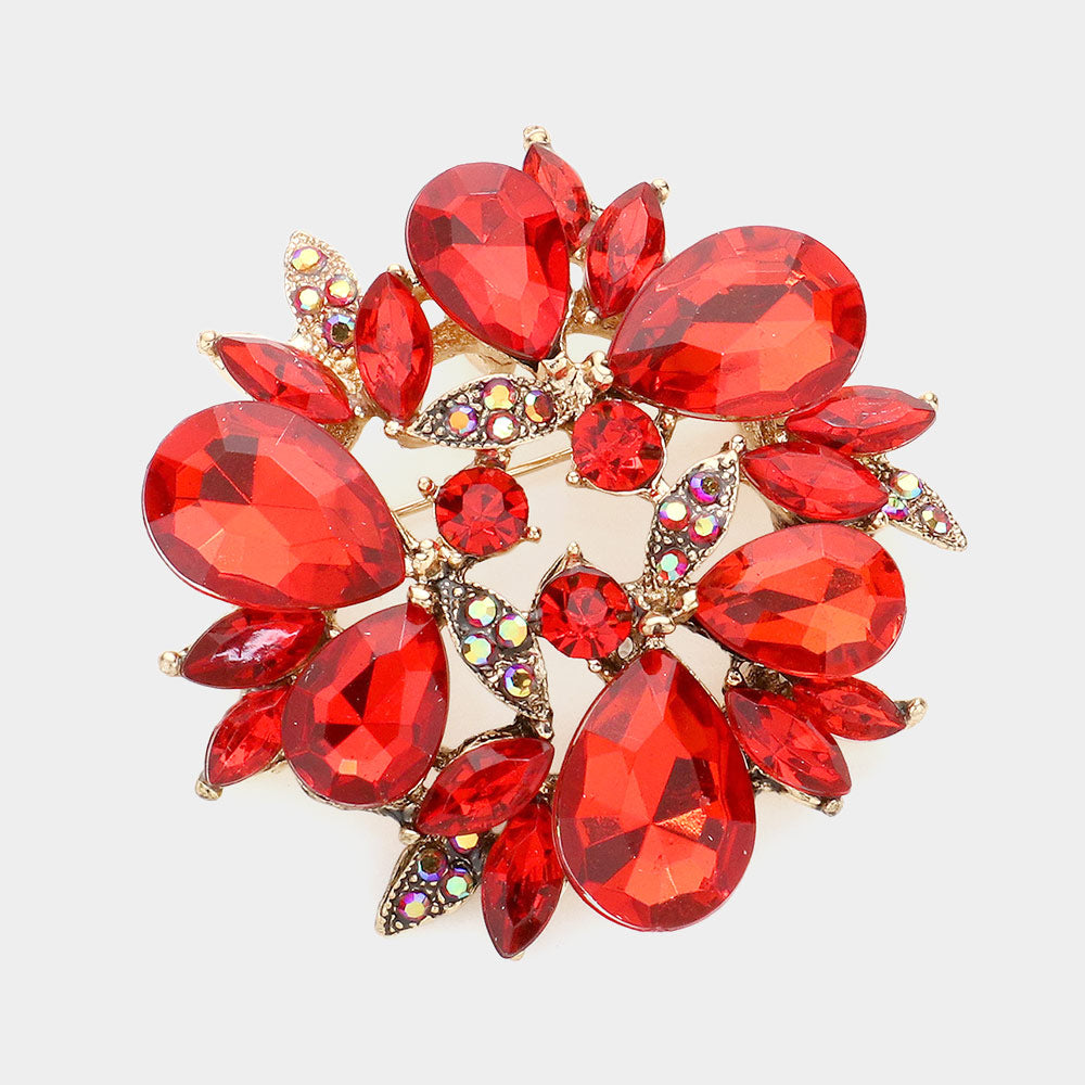 Madeline Love Red Glass Crystal Teardrop Wreath Pin Brooch - Brooches