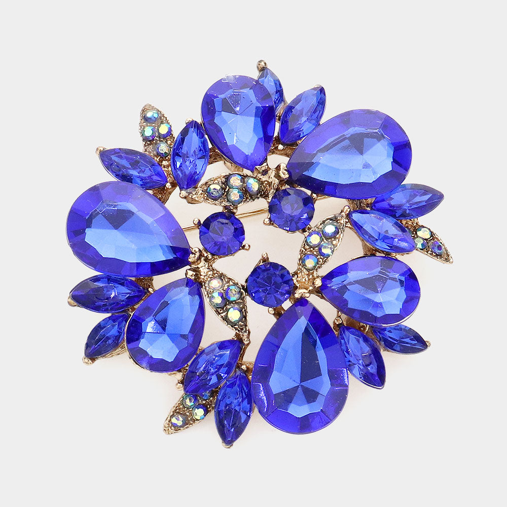 Madeline Love Sapphire Glass Crystal Teardrop Wreath Pin Brooch - Brooches
