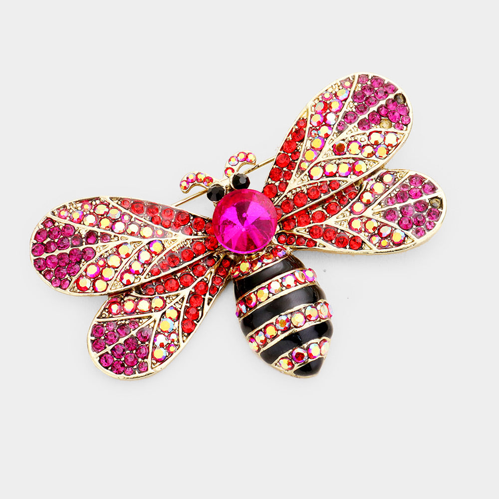 Madeline Love Fuchsia Rhinestone Honey Bumble Bee Pin Brooch - Brooches