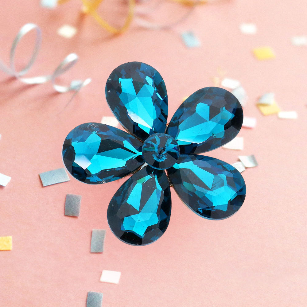 Madeline Love Blue Zircon Crystal Rhinestone Flower Brooch - Brooches