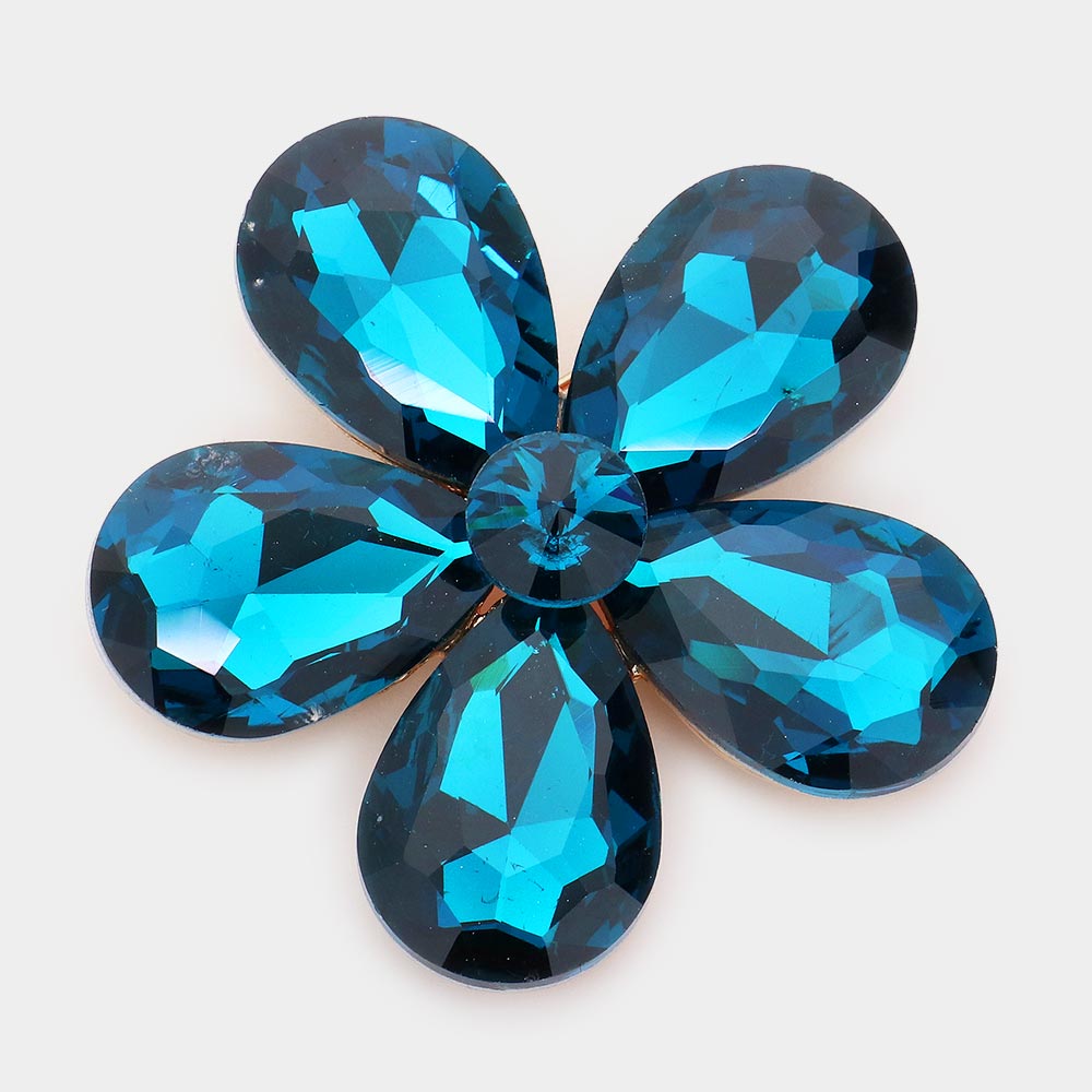 Madeline Love Blue Zircon Crystal Rhinestone Flower Brooch - Brooches - desc