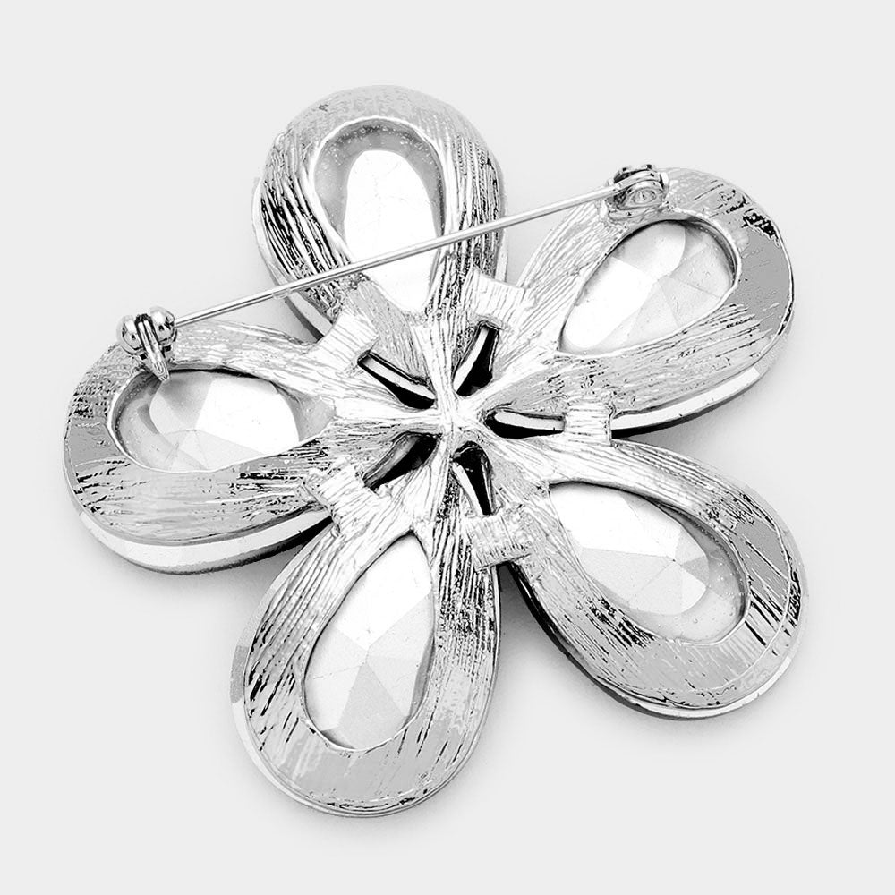 Madeline Love Blue Zircon Crystal Rhinestone Flower Brooch - Brooches - extra
