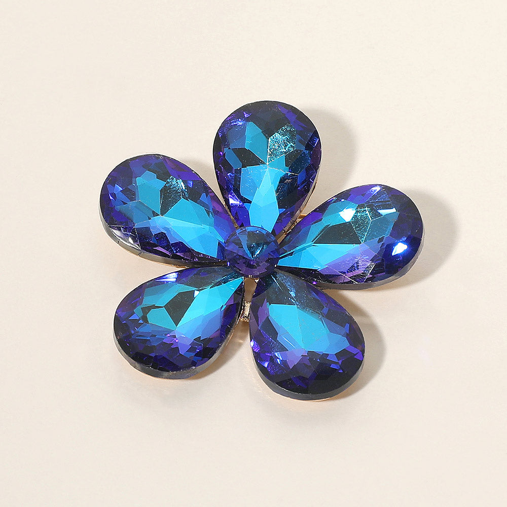 Madeline Love Blue Crystal Rhinestone Flower Brooch - Brooches