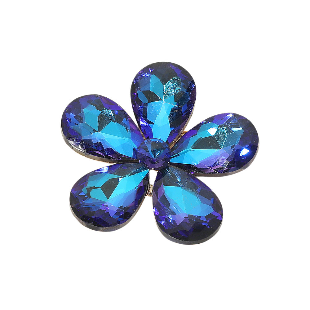 Madeline Love Blue Crystal Rhinestone Flower Brooch - Brooches - desc