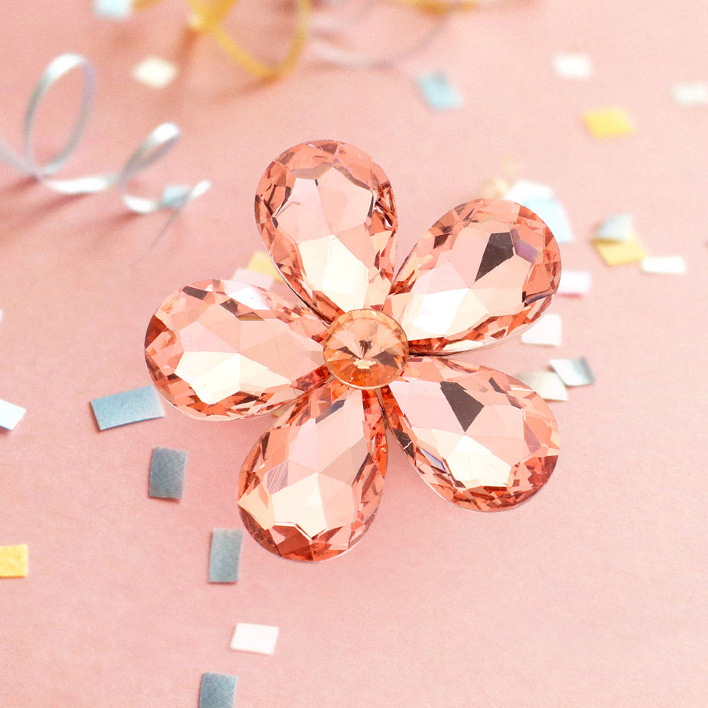 Madeline Love Peach, Rose Gold Crystal Rhinestone Flower Brooch - Brooches
