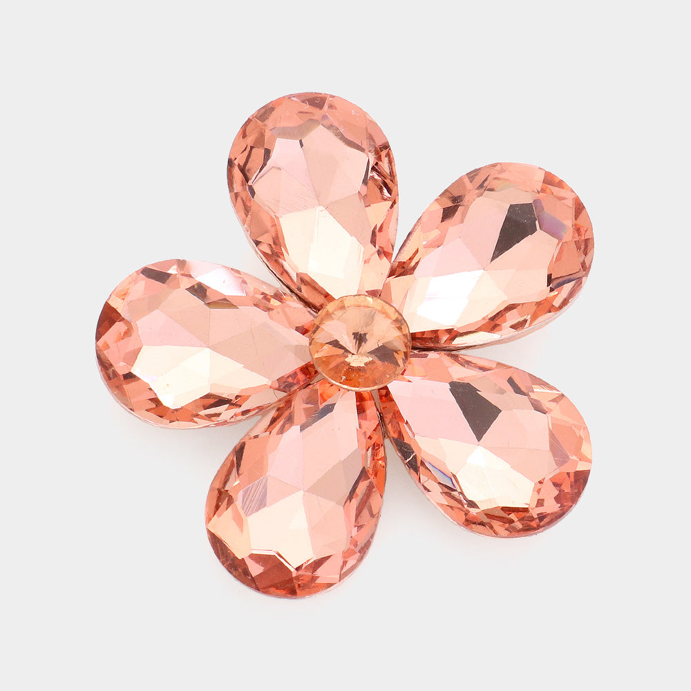 Madeline Love Peach, Rose Gold Crystal Rhinestone Flower Brooch - Brooches - extra