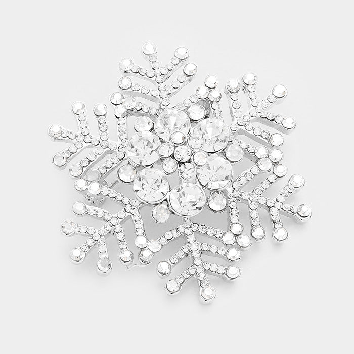 Madeline Love Clear, Silver Crystal Rhinestone Snowflake Pin Brooch - Brooches