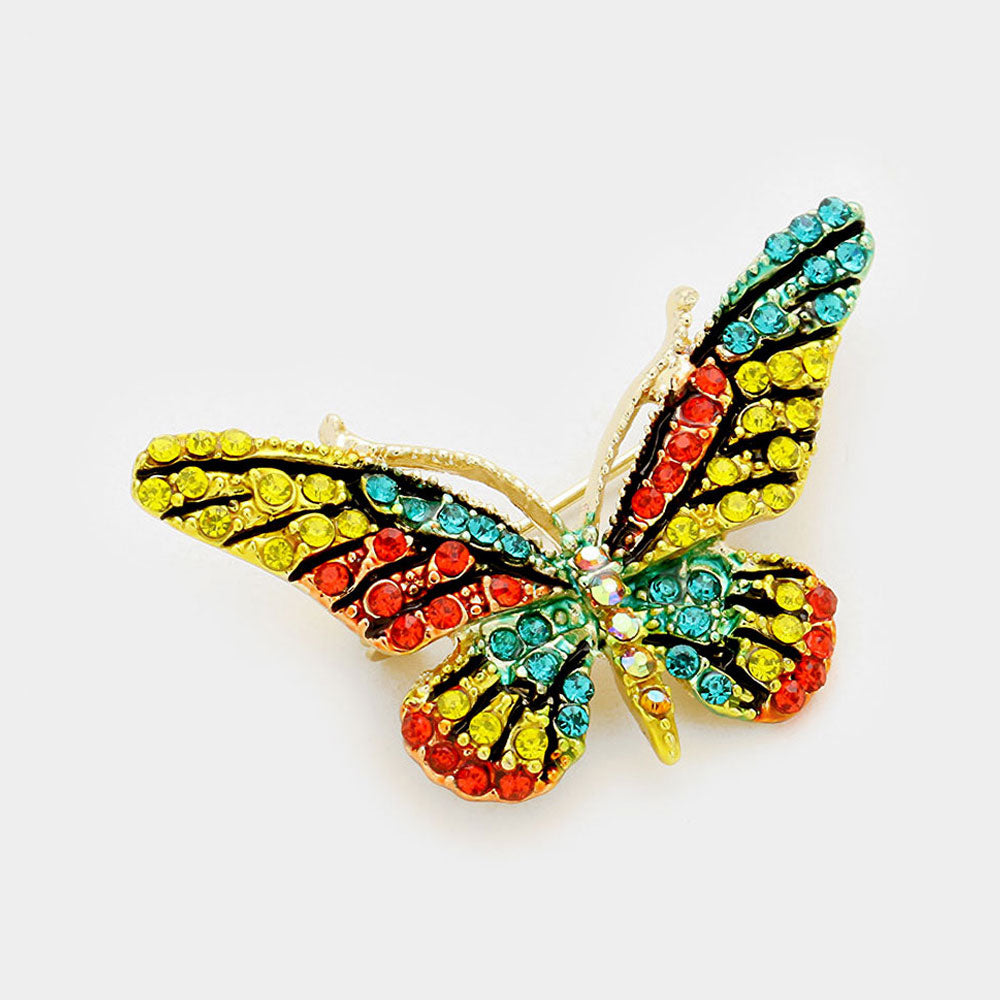Madeline Love Gold, Multi Crystal Rhinestone Pave Butterfly Pin Brooch - Brooches