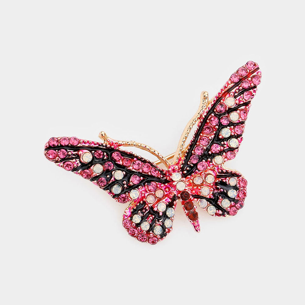 Madeline Love Pink Crystal Rhinestone Paved Butterfly Pin Brooch - Brooches