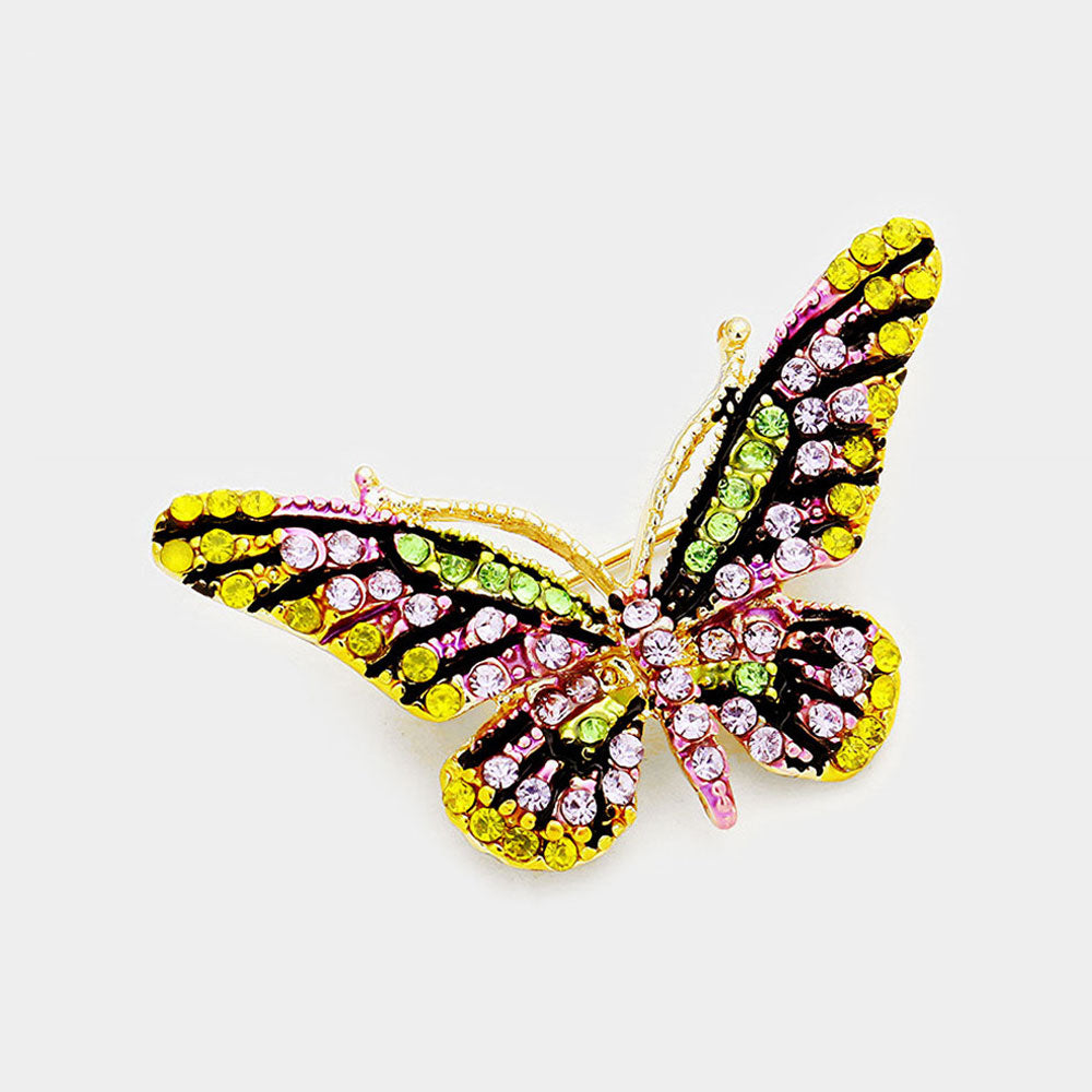 Madeline Love Purple Crystal Rhinestone Paved Butterfly Pin Brooch - Brooches