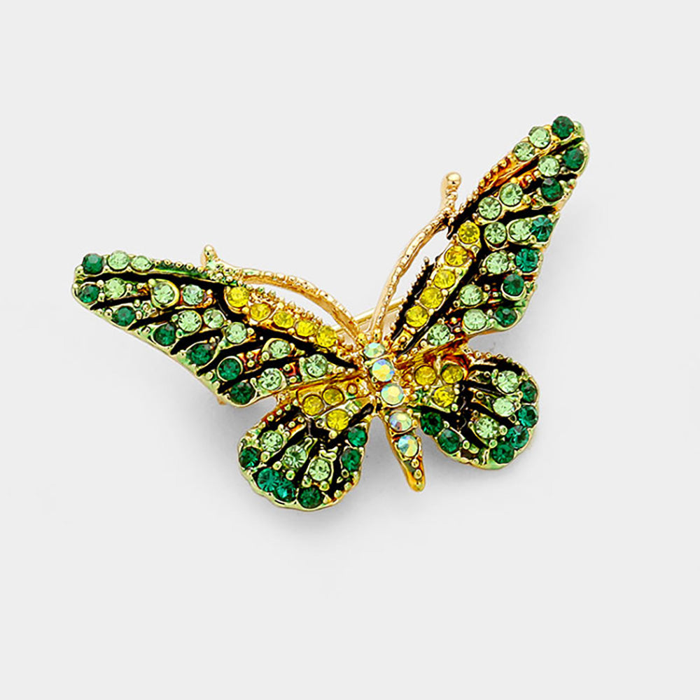 Madeline Love Green, Multi, Yellow Crystal Rhinestone Pave Butterfly Pin Brooch - Brooches