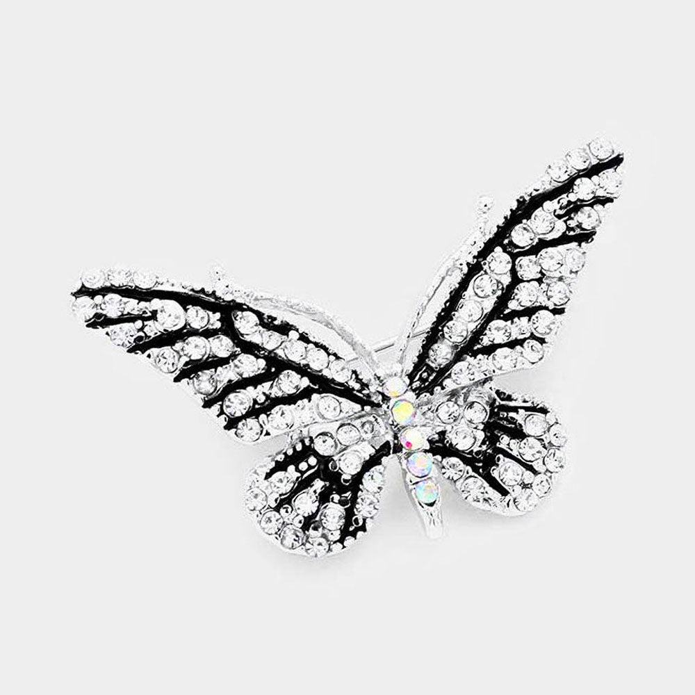 Madeline Love Clear, Silver Crystal Rhinestone Paved Butterfly Pin Brooch - Brooches