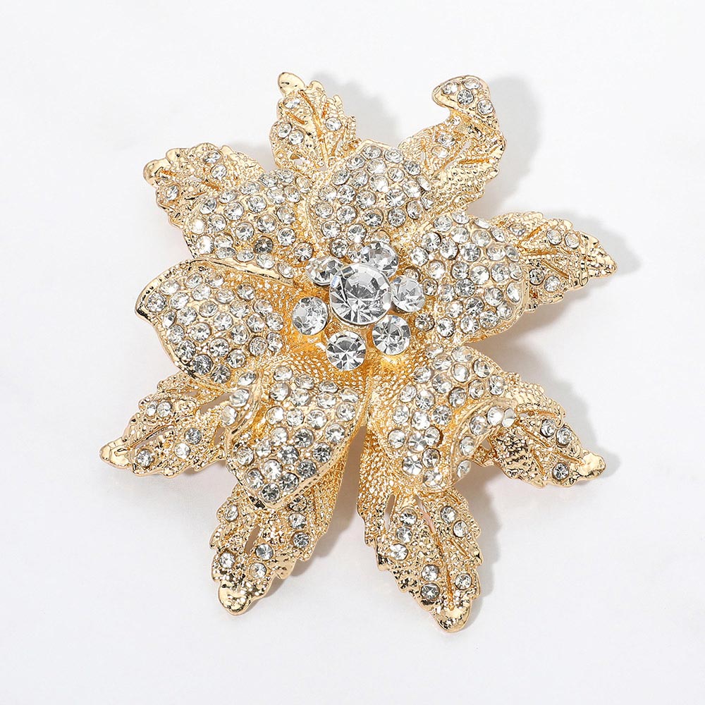 Madeline Love Clear, Gold Rhinestone Pave Floral Brooch Pendant