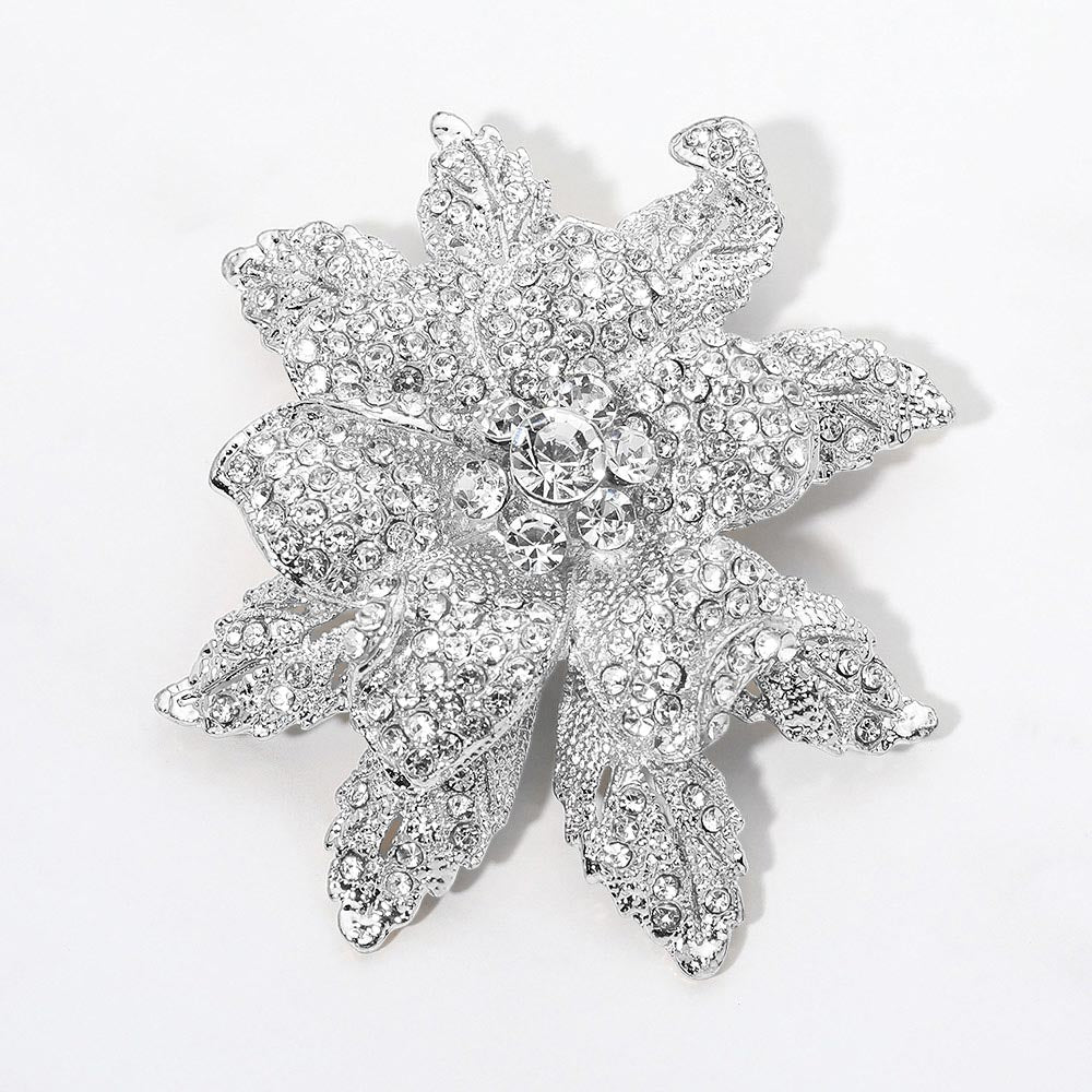 Madeline Love Clear, Rhodium Rhinestone Pave Floral Brooch Pendant