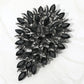 Madeline Love Black, Jet Black Flower Centered Marquise Stone Cluster Vine Pin Brooch - Brooches