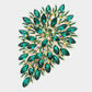 Madeline Love Gold, Green Flower Centered Marquise Stone Cluster Vine Pin Brooch - Brooches